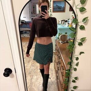 Neiman Marcus Brown Cropped Cashmere Turtleneck Sweater